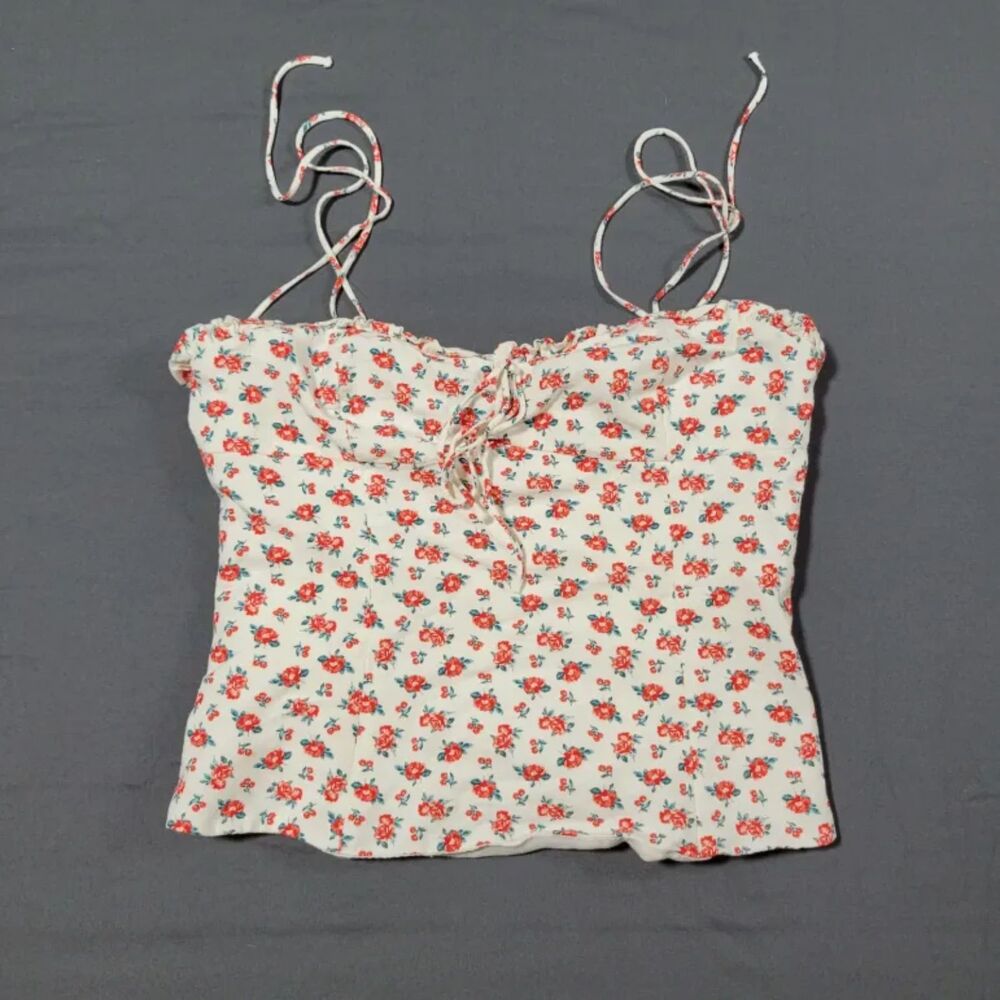 ZARA Women's Small Floral Print Adjustable Spaghetti Tie Straps Blouse Tank Top